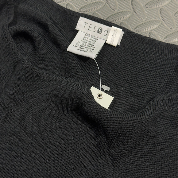 Tesso Sweatshirt Womens XL Black Knit Monogram Tape Long Sleeve Pullover Classic - Picture 3 of 7